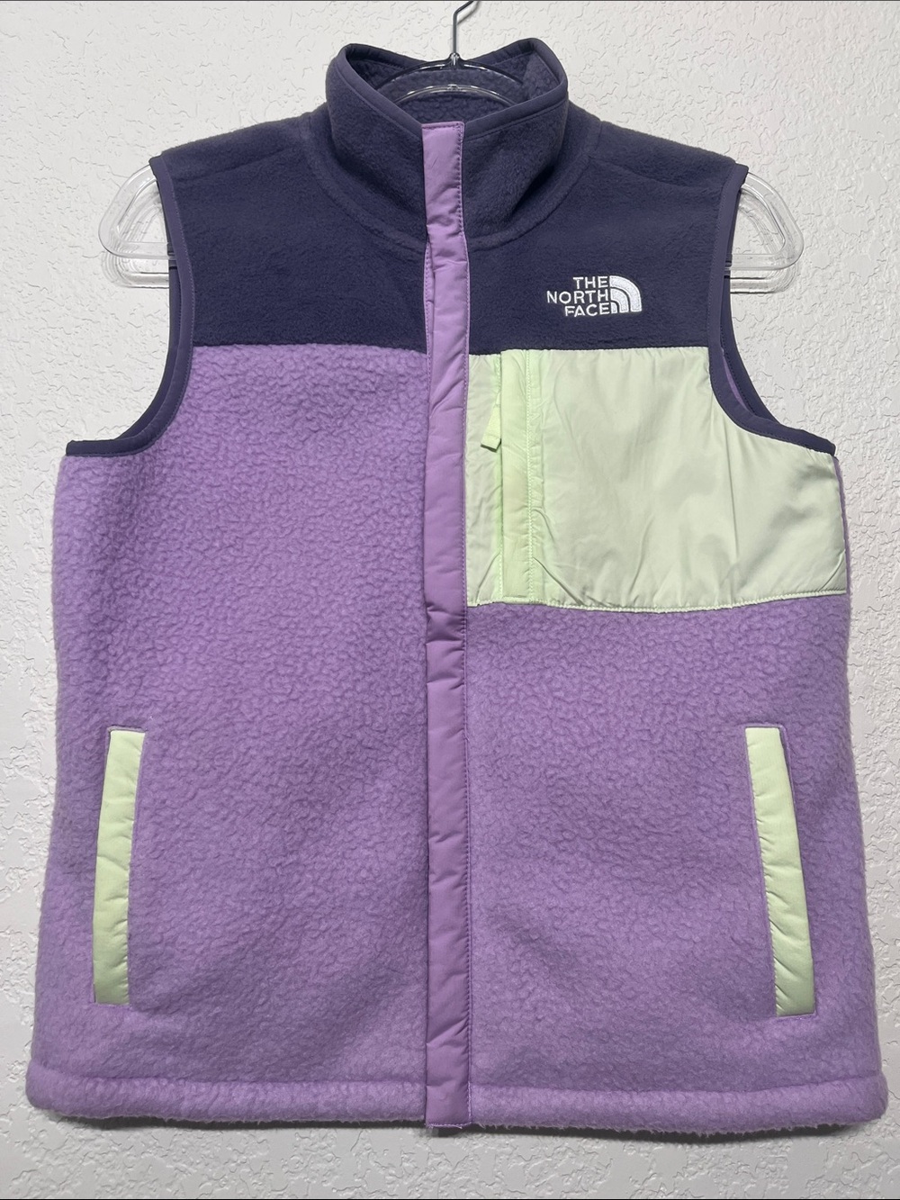 The North Face Teen Girl XL 14-16Purple Fleece Vest with Mint Trim